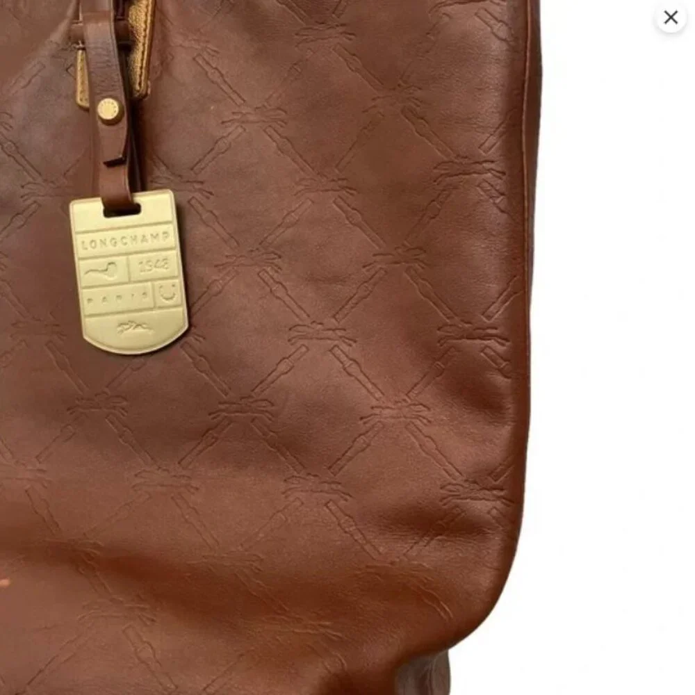 Longchamp Brown Leather Embossed Logo Pliage Bag - Picture 4 of 13